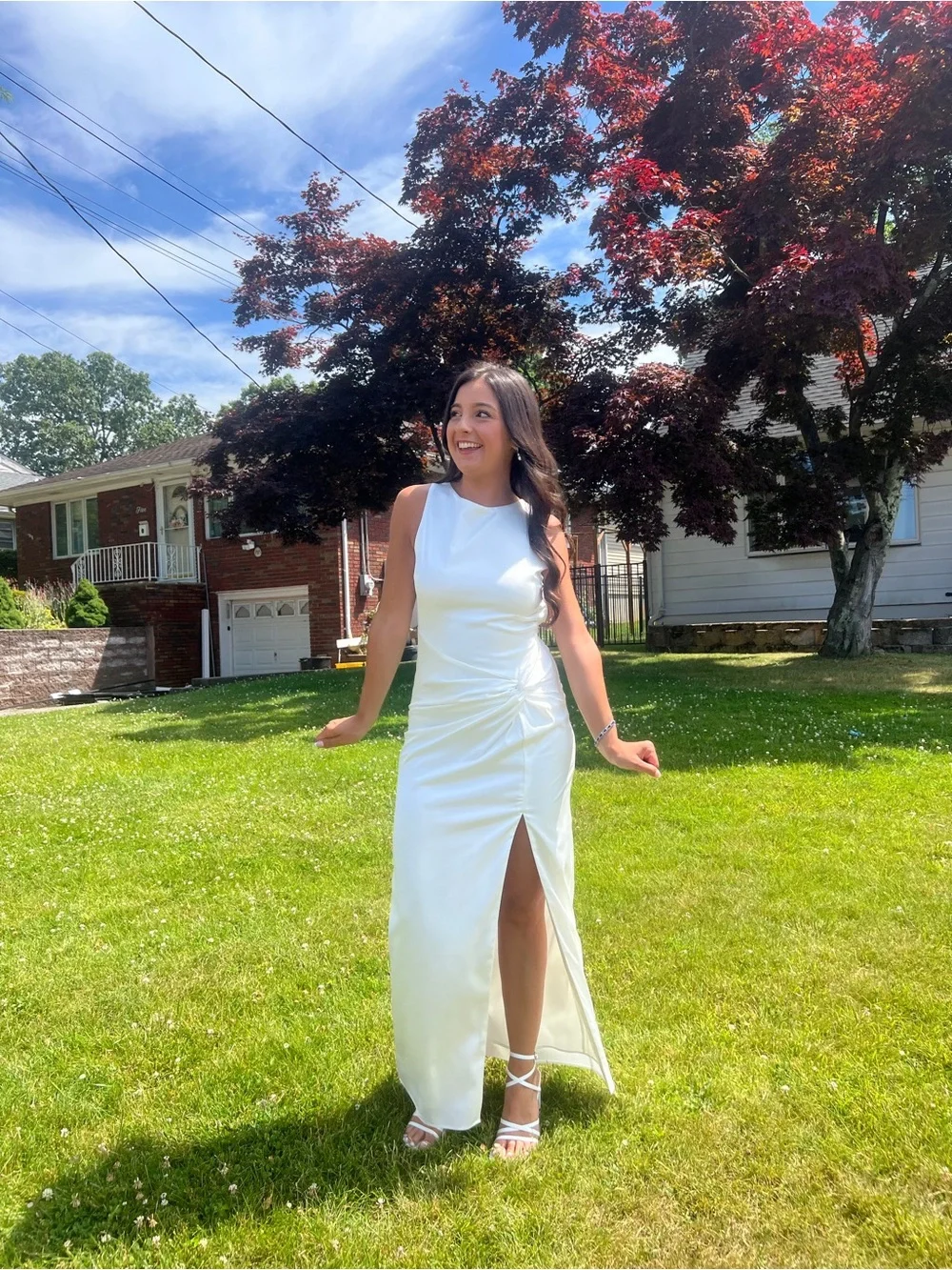 Abercrombie & Fitch White Sleeveless Maxi Dress with Side Ruched Detail